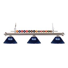 Z-Lite Shark 3 Light Billiard, Steel Frame, Dark Blue Shade Color