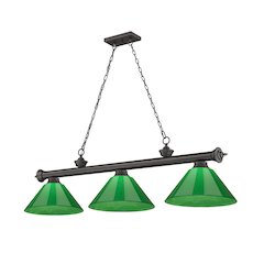 Z-Lite Cordon 3 Light Billiard, Steel Frame, Green Shade Color