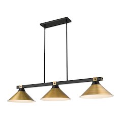 Z-Lite Bronte 3 Light Billiard, Steel Frame, Rubbed Brass Shade Color