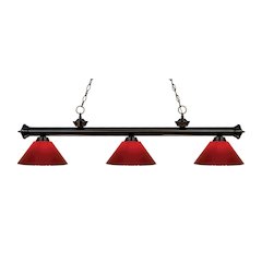 Z-Lite Riviera 3 Light Billiard, Steel Frame, Red Shade Color