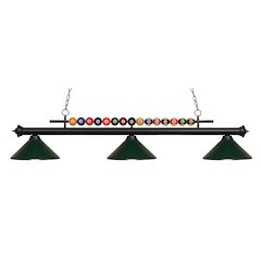 Z-Lite Shark 3 Light Billiard, Steel Frame, Dark Green Shade Color