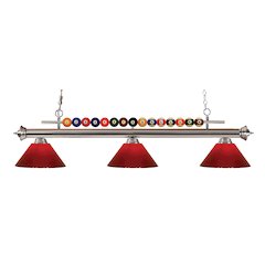 Z-Lite Shark 3 Light Billiard, Steel Frame, Red Shade Color