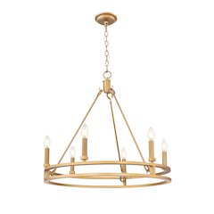 Z-Lite Dennison 6 Light Chandelier in Signature Brass color, Steel frame