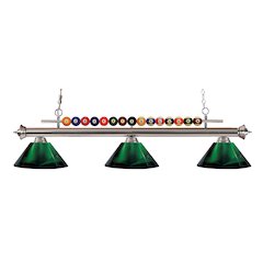 Z-Lite Shark 3 Light Billiard, Steel Frame, Green Shade Color