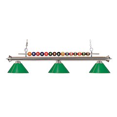 Z-Lite Shark 3 Light Billiard, Steel Frame, Green Shade Color