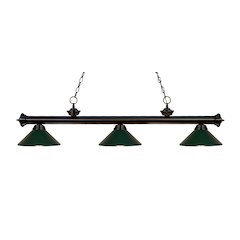 Z-Lite Riviera 3 Light Billiard, Steel Frame, Dark Green Shade Color