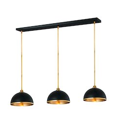 Z-Lite 3 Light Pendant, Matte Black + Rubbed Brass Frame Finish