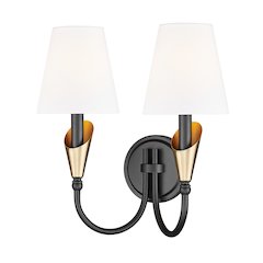 Z-Lite Claudelle 2 Light Wall Sconce in Matte Black + Modern Gold color