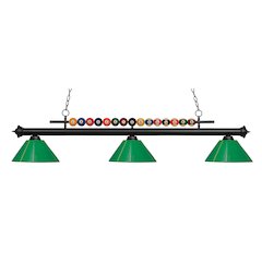 Z-Lite Shark 3 Light Billiard, Steel Frame, Green Shade Color
