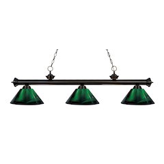 Z-Lite Riviera 3 Light Billiard, Steel Frame, Green Shade Color