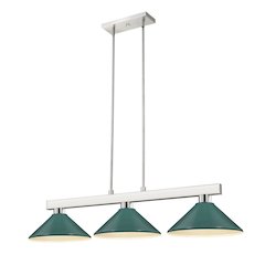 Z-Lite Cobalt 3 Light Billiard, Steel Frame, Dark Green Shade Color