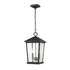 Z-Lite Beacon 2 Light Outdoor Chain Mount Ceiling Fixture in Black Frame Finish