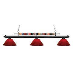 Z-Lite Shark 3 Light Billiard, Steel Frame, Red Shade Color