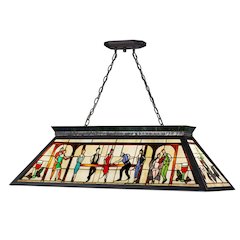 Z-Lite Tiffany Billiard 4 Light Billiard, Multi Colored Tiffany Shade Color