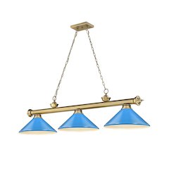 Z-Lite Cordon 3 Light Billiard, Steel Frame, Electric Blue Shade Color