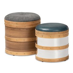 Modern Grey Fabric and Alligator Faux Leather 2-Piece Storage Ottoman Set