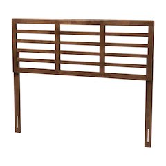 Walnut Brown Rubberwood Queen Headboard with Open Slat Design Mid-Century Style