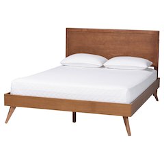 Mid-Century Wood Bed Frame with Panel Headboard and Angled Legs, Full