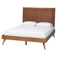 Noela Platform Bed Mid-Century Modern Wood Bed Frame with Panel Headboard, Queen