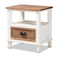 Rustic Farmhouse Two-Tone White and Oak Brown Wood 1-Drawer End Table