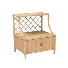 Brown Rattan Nightstand with 1 Drawer and Bohemian Style