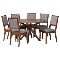 Mana Modern Grey and Walnut Brown Wood 7-Piece Dining Set