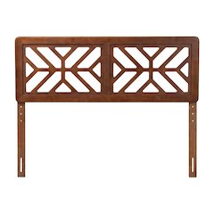 Wood Geometric Cutout Headboard in Walnut Brown with Adjustable Legs