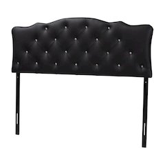 Black Faux Leather Queen Headboard, Button-Tufted Upholstery, Scalloped Design