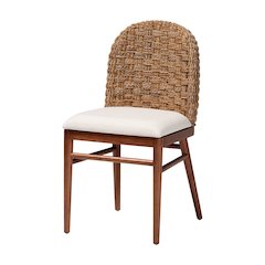 Modern Bohemian Walnut Brown Finished Acacia Wood and Seagrass Dining Chair