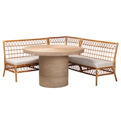 bali & pari Adalina Modern Bohemian Honey Rattan 4-Piece Dining Nook Set