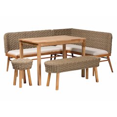 bali & pari Denver Natural Seagrass and Acacia Wood 5-Piece Dining Nook Set