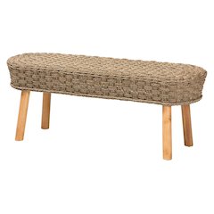 bali & pari Denver Modern Bohemian Natural Seagrass and Acacia Wood Accent Bench