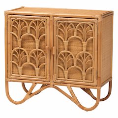 Gold Rattan Storage Cabinet, Natural Rattan Open Display Organizer