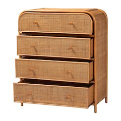 Sampit Natural Rattan 4-Drawer Storage Cabinet - Handwoven Cane Displaying Unit