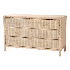 Lanica Japandi Sun-Bleached Braided Rattan 6-Drawer Dresser