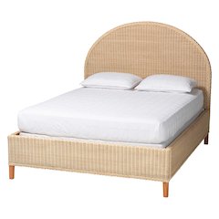 Lanica Japandi Sun-Bleached Braided Rattan Queen Size Bed
