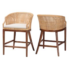 Lumajang Bohemian Light Honey Rattan and Wood 2-Piece Counter Stool Set