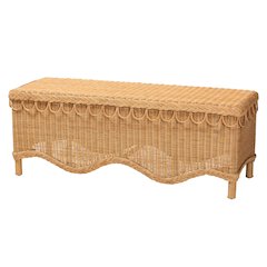 Erla Bohemian Light Honey Rattan Accent Bench with Scallop border