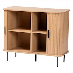 Baxton Studio Lucia Fluted Wood Storage Cabinet - Mid-Century Modern Sideboard