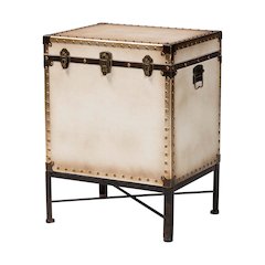 Laura Vintage White Canvas Lift-Top Trunk End Table
