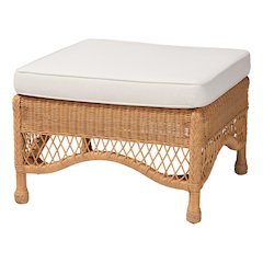 Brooklyn Bohemian Light Honey Braided Rattan Ottoman Stool