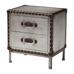 Jacey Vintage Silver Metal 2-Drawer End Table
