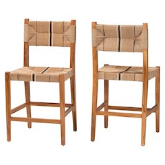 Prita Bohemian Paper Loom and Natural Mahogany Wood 2-Piece Counter Stool Set