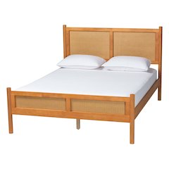 Baxton Studio Jenn Golden Brown Wood Japandi Queen Size Platform Bed