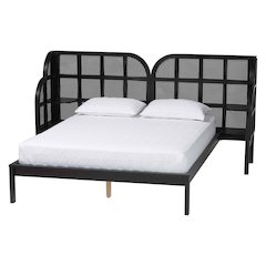 Cascadia Mid-Century Modern Ebony Black Wood Queen Size Wingback Platform Bed