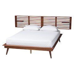 Elvina Mid-Century Transitional Ash Walnut Wood Queen Size Platform Bed