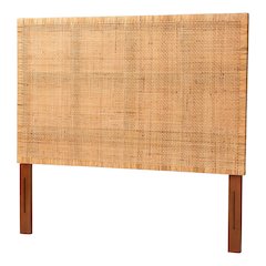 Lesia Bohemian Natural Rattan and Mahogany Wood Queen Size Headboard