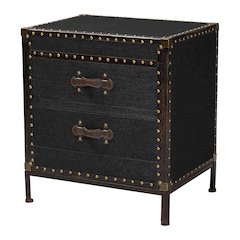 Laura Vintage Black Canvas 2-Drawer End Table Trunk