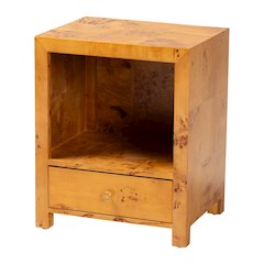 Modern and Contemporary Natural Light Mappa Real Burl Wood 1-Drawer Nightstand