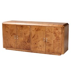 Modern and Contemporary Natural Mappa Real Burl Wood 4-Door Sideboard Buffet